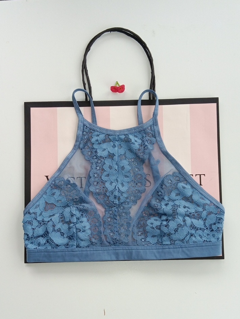 Victoria's Secret  Blue Floral Lace High-Neck Bralette Body By Victoria Size XS